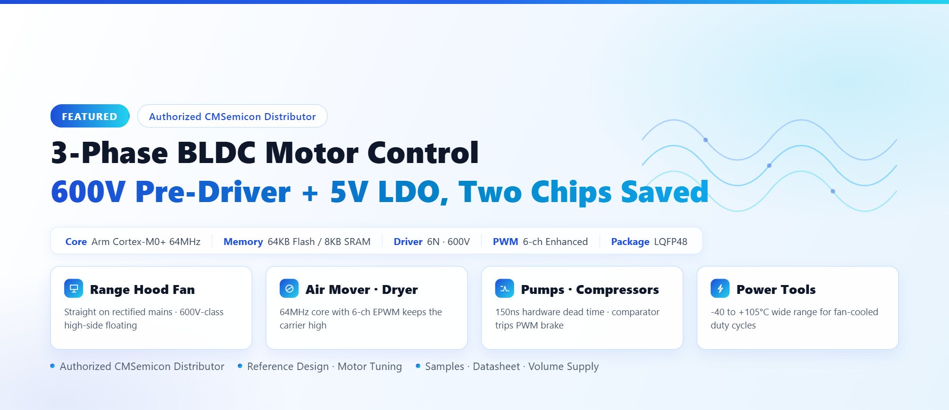 3-Phase BLDC Motor Control · 600V Pre-Driver and 5V LDO in One Chip